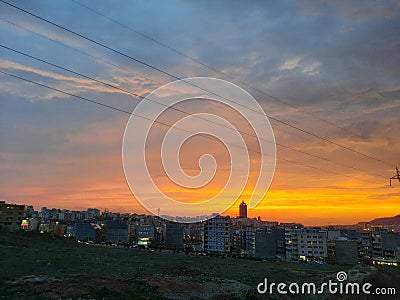 My room view opened to a sunset Stock Photo