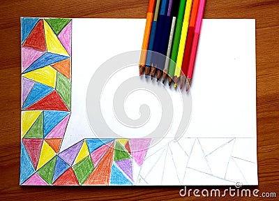 My unfinished abstract drawing with colored pencils Stock Photo