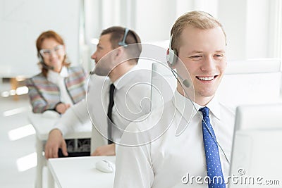 My work is to call people Stock Photo