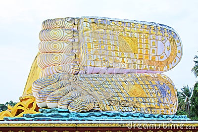 Mya Tha Lyaung Reclining Buddha Footprint, Bago, Myanmar Stock Photo