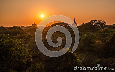 Myanmar Bagan historical site on sunset. Burma Asia. Buddha pagoda Stock Photo