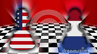 Myanmar Burma and United States of America Flag - Chessboard and Pawn Concept â€“ 3D Illustrations Stock Photo