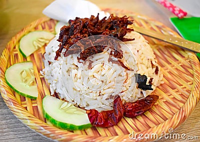 Myanmar or burmese traditional fried rice recipe with fried beef curry Stock Photo