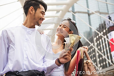 Myanmar couple shopping in city Stock Photo