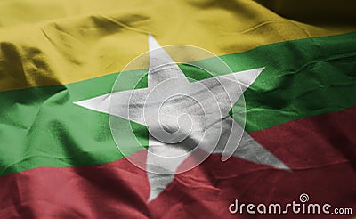 Myanmar Flag Rumpled Close Up Stock Photo
