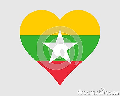 Myanmar Heart Flag. Burma Burmese Love Shape Country Nation National Flag. Republic of the Union of Myanmar Banner Icon Sign Vector Illustration