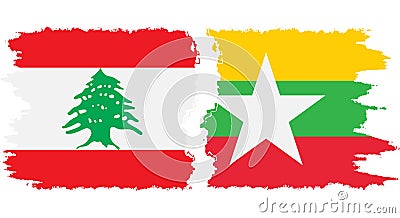 Myanmar and Lebanon grunge flags connection vector Vector Illustration