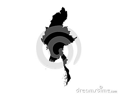 Myanmar Map. Burma Country Map. Black and White Burmese National Nation Outline Geography Border Boundary Shape Territory Vector I Vector Illustration