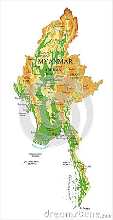 Myanmar physical map Vector Illustration