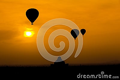 Myanmar Sunrise silhouette balloon air Stock Photo