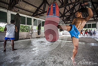 Myanmar - a Yangoon gym for thay boxe Editorial Stock Photo