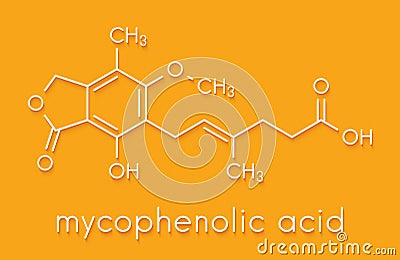 Mycophenolate mycophenolic acid immunosuppressive drug molecule. Used to prevent transplant rejection and in treatment of. Stock Photo