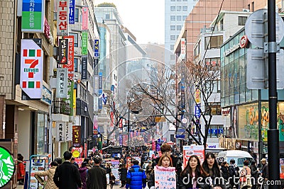 Myeongdong Shopping Street in Seoul city Editorial Stock Photo
