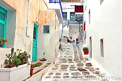 Street in Mykonos, Greece Stock Photo