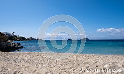 Mykonos island, Cyclades. Greece. Psarou sandy beach, summer holidays concept Stock Photo