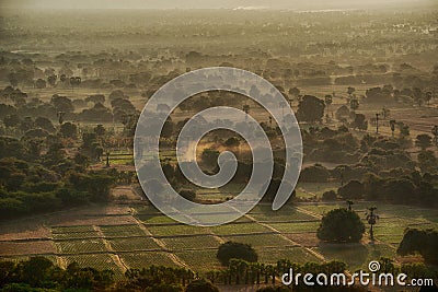 Myanmar Bagan sunshine misty morning Stock Photo