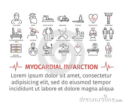 Myocardial infarction line icon. Symptoms, Treatment. Stock Photo