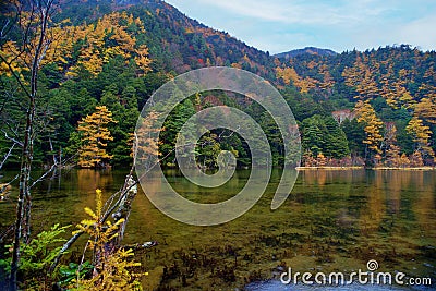 Myojin pond at Hotaka Rear Shrine in Kamikochi, Nagano, Japan. Stock Photo