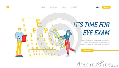 Myopia or Nearsightedness, Vision Diseases Landing Page Template. Eye and Optical System Check Up Vector Illustration
