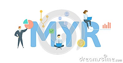 MYR, Mid-Year Review. Concept with keyword, people and icons. Flat vector illustration. Isolated on white. Vector Illustration