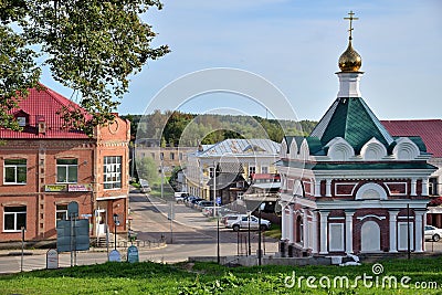 Myshkin, Yaroslavl region, Russia, 03 September, 2020: View of Nikolskaya Chapel St. Nicholas Wonderworker and Uglicheskaya Str Editorial Stock Photo