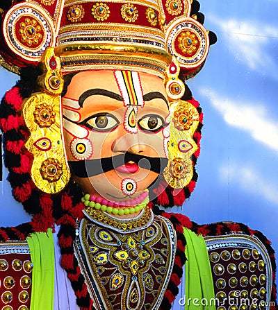 Mysore, Karnataka, India - January 1, 2009 Huge colorful tableaux statue of a Yakshagana male dance character Editorial Stock Photo