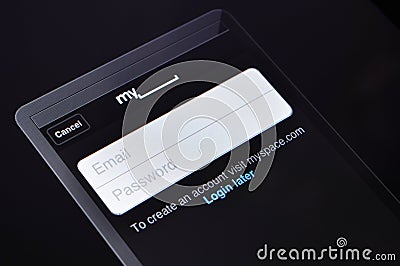 MySpace Login Page on Apple iPad Editorial Stock Photo