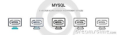 Mysql icon in filled, thin line, outline and stroke style. Vector illustration of two colored and black mysql vector icons designs Vector Illustration