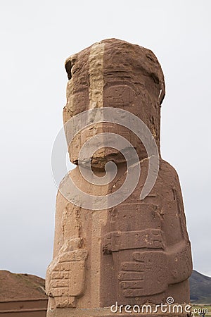 Mysterious Ancient Stone Monolith in Tiwanaku Stock Photo