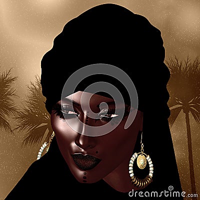 Mysterious Black Arab Woman from the Saharan sands. Stock Photo