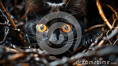 A mysterious black cat with orange eyes Stock Photo