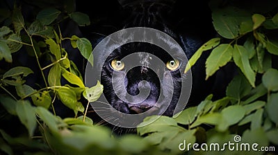 Mysterious black jaguar in the jungle Stock Photo