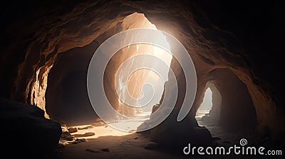 A mysterious cave entrance with a soft glow from within Stock Photo