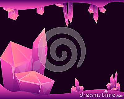 Mysterious cave with magical crystals Vector Illustration