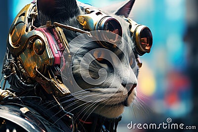 Mysterious Cyberpunk cat. Generate Ai Stock Photo