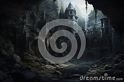 Mysterious Dark fantasy monastery. Generate Ai Stock Photo