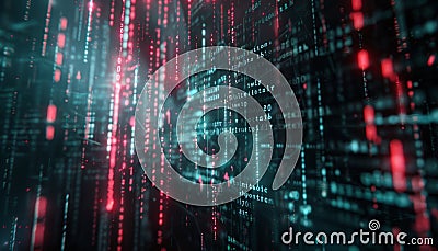 Futuristic Matrix Code Background with Red and Green Lines Generative AI Stock Photo