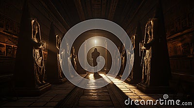 Mysterious Egyptian Hallway With Intriguing Statues Stock Photo