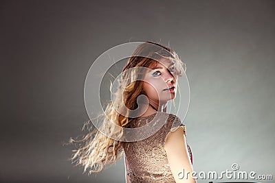 Mysterious enigmatic attractive woman girl. Stock Photo