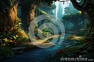 Mysterious Fantasy jungle. Generate Ai Stock Photo