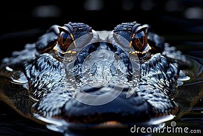 Mysterious Gaze: Alligator Eyes Emerge from Shadowy Waters. Concept Wildlife Photography, Reptile Stock Photo
