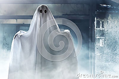 Mysterious ghost on haunted house Stock Photo