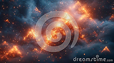 Mysterious glowing clouds illuminated by fiery light create an enchanting spectacle in the night sky. Generative AI Stock Photo
