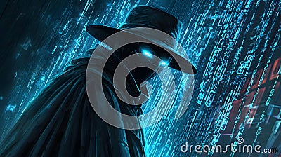 Mysterious hacker action cyber space digital art futuristic environment close-up view cybersecurity concept Cartoon Illustration