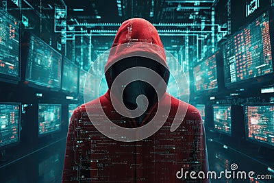 Mysterious Hacker in Data Center Stock Photo