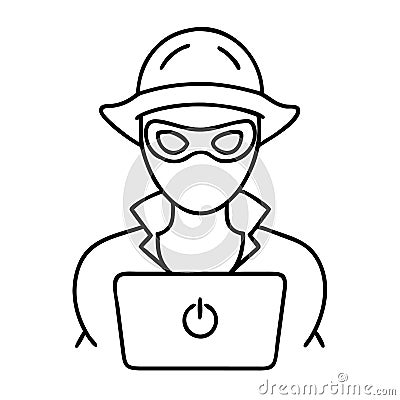 Mysterious Hacker in Outline Style for Cybersecurity Applications Cartoon Illustration