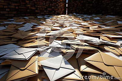 Mysterious heap of blank envelopes, potential stories hidden within layers Stock Photo