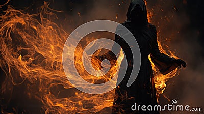 Mysterious hooded figure on fire. Generative AI Stock Photo