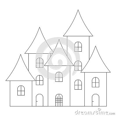 Mysterious house. Sketch. Castle. Vector illustration. Coloring book for children. Outline on an isolated white background. Vector Illustration
