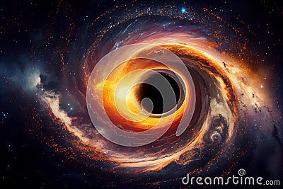 Huge black hole, spiral galaxy, sci fi background, ai illustration Cartoon Illustration